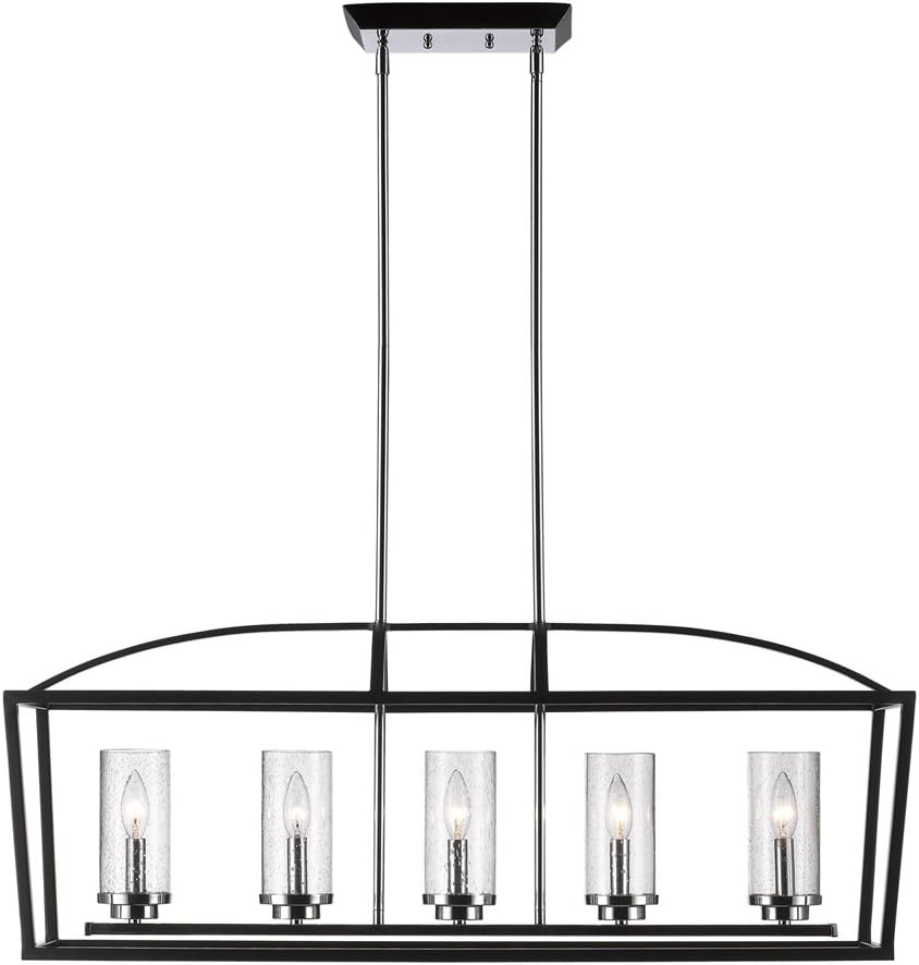 Mercer Matte Black 5-Light Linear Pendant with Seeded Glass