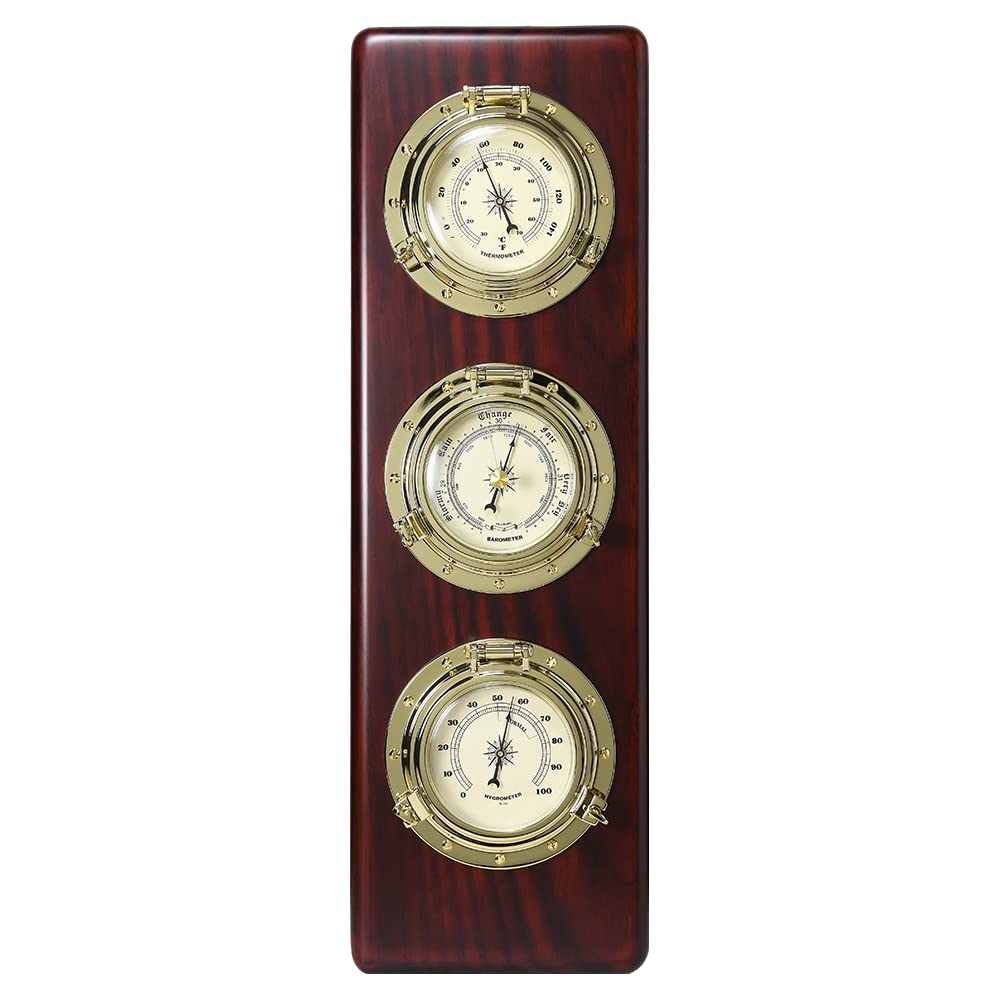Ambient Weather WS-GL032 Porthole Collection Weather Center with Thermometer, Hygrometer, Barometer