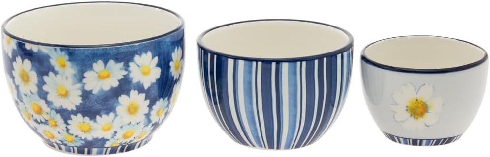 Boston International Ceramic Bowls Nesting Prep Serving Bowl Set, 3 Sizes, Agnetha