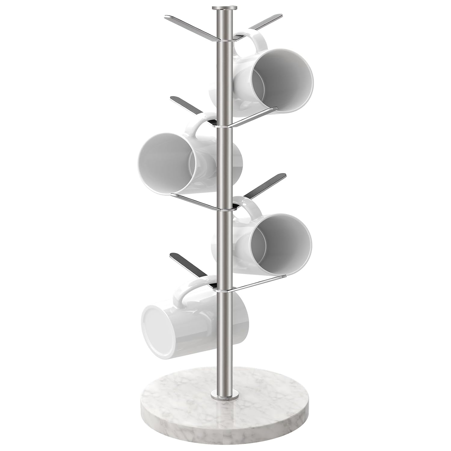 White Marble Base Stainless Steel Mug Holder Tree with 8 Hooks