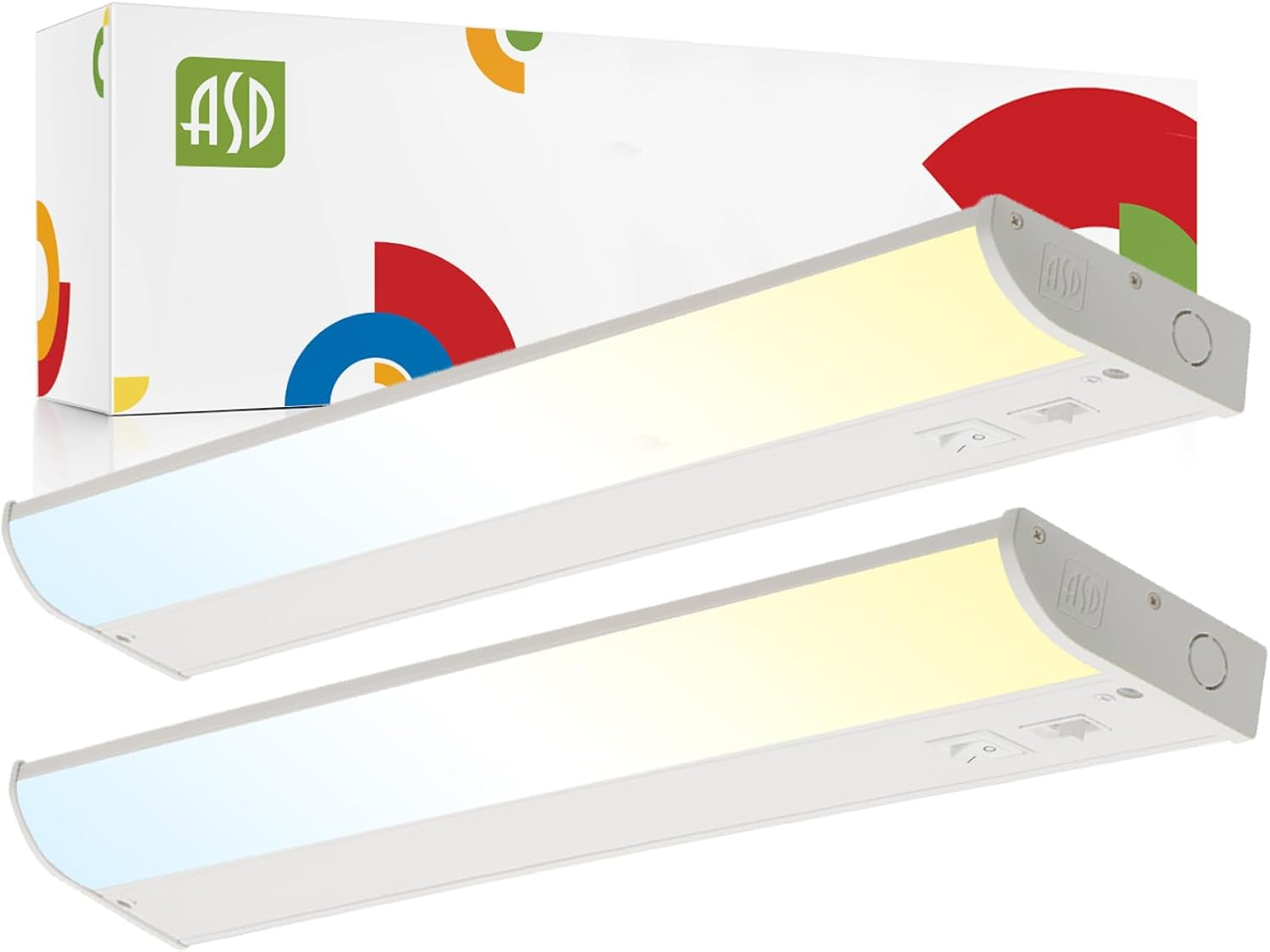 ASD LED Under Cabinet Lighting, 24 inch 12W 822LM, Dimmable Hardwired Under Cabinet Lights for Kitchen, 3000K Soft/4000K Cool/5000K Daylight, Under Counter Light Fixtures, ETL Energy Star White 2 Pack