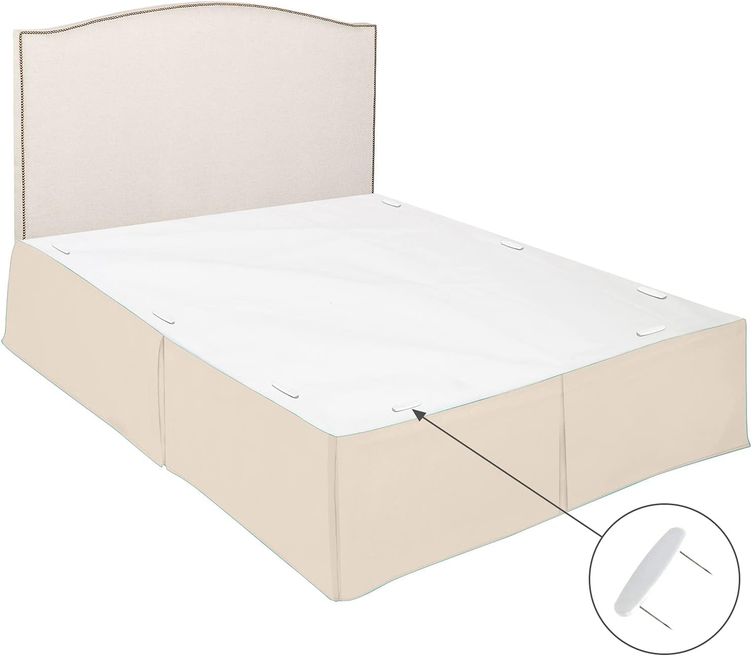 Clara Clark Pleated Bed Skirt - 14 inch Tailored Drop Luxury Double Brushed Microfiber Dust Ruffle - Includes 8 Pins, Twin Size, Cream