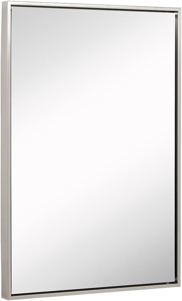 Hamilton Hills 24x36"" Brushed Silver Wall Mirror | Rectangular Metal Frame Vanity Glass