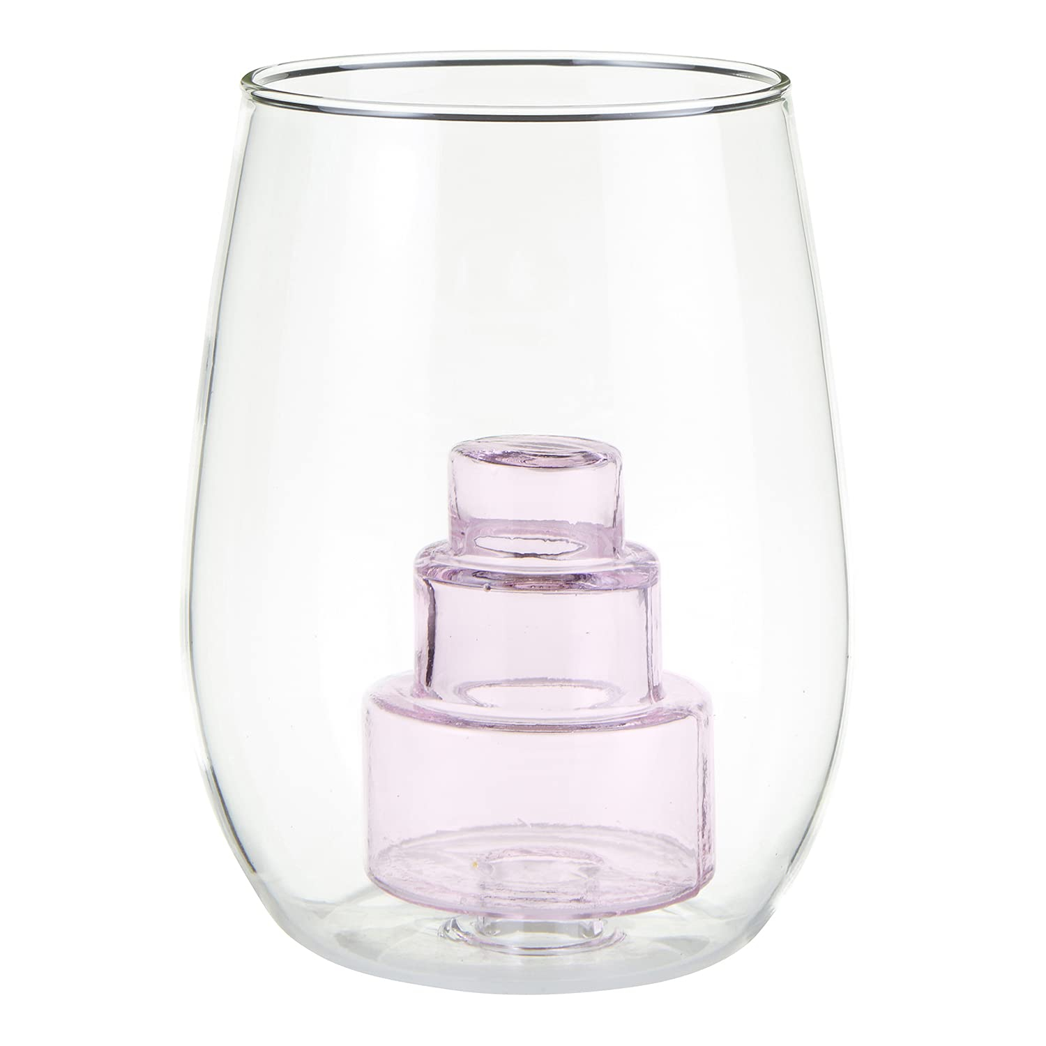 Slant Collections 3D Wine Glass Stemless Wine Glass With Figurine, 16-Ounces, Cake