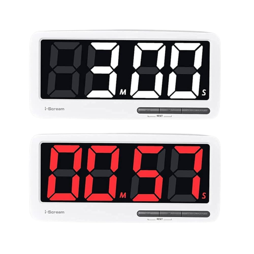 i-Scream LED Big Timer - Countdown Clock with Large 7.3" Display, 3 Brightness Settings, 4 Alarms and 3 Volume Levels, Battery-Powered Magnetic Timer for Home, Cooking, Studying, Fitness, Classroom