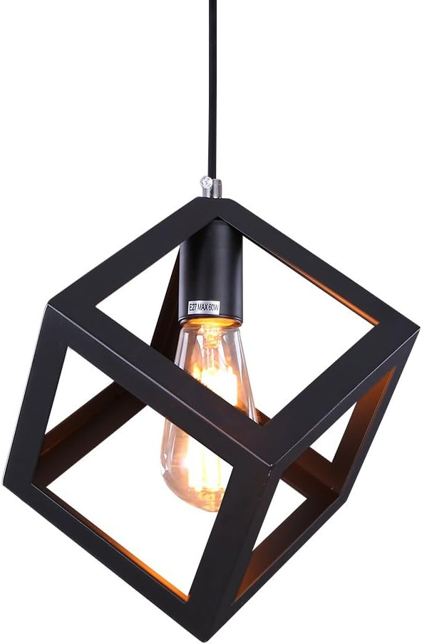 Black Geometric Pendant Lighting, Geometric Modern Square Hanging Light Ceiling Fixture for Kitchen Island, Foyer, Hallway, Bedroom and Entryway