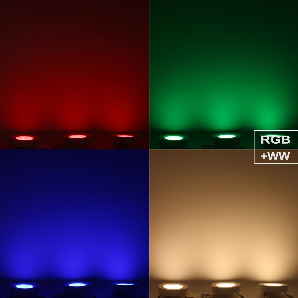 TORCHSTAR Set of 3 Multicolor LED Under Cabinet Lighting Kit, UL-Listed Power Adapter, Surface and Recessed Mount LED Puck Lights, IR Remote Control, Warm White