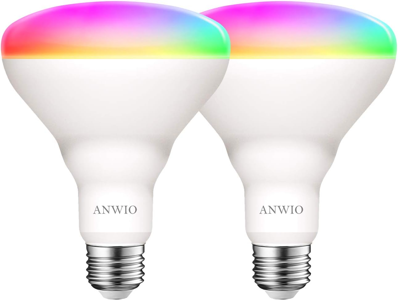 ANWIO Smart Light Bulb BR30 RGB Color Changing LED WiFi Dimmable Multicolor Light Bulbs E26 Base, Compatible with Alexa, Google Assistant, No Hub Required, 650 Lumen 8.5W (60W Equivalent) 2 Pack
