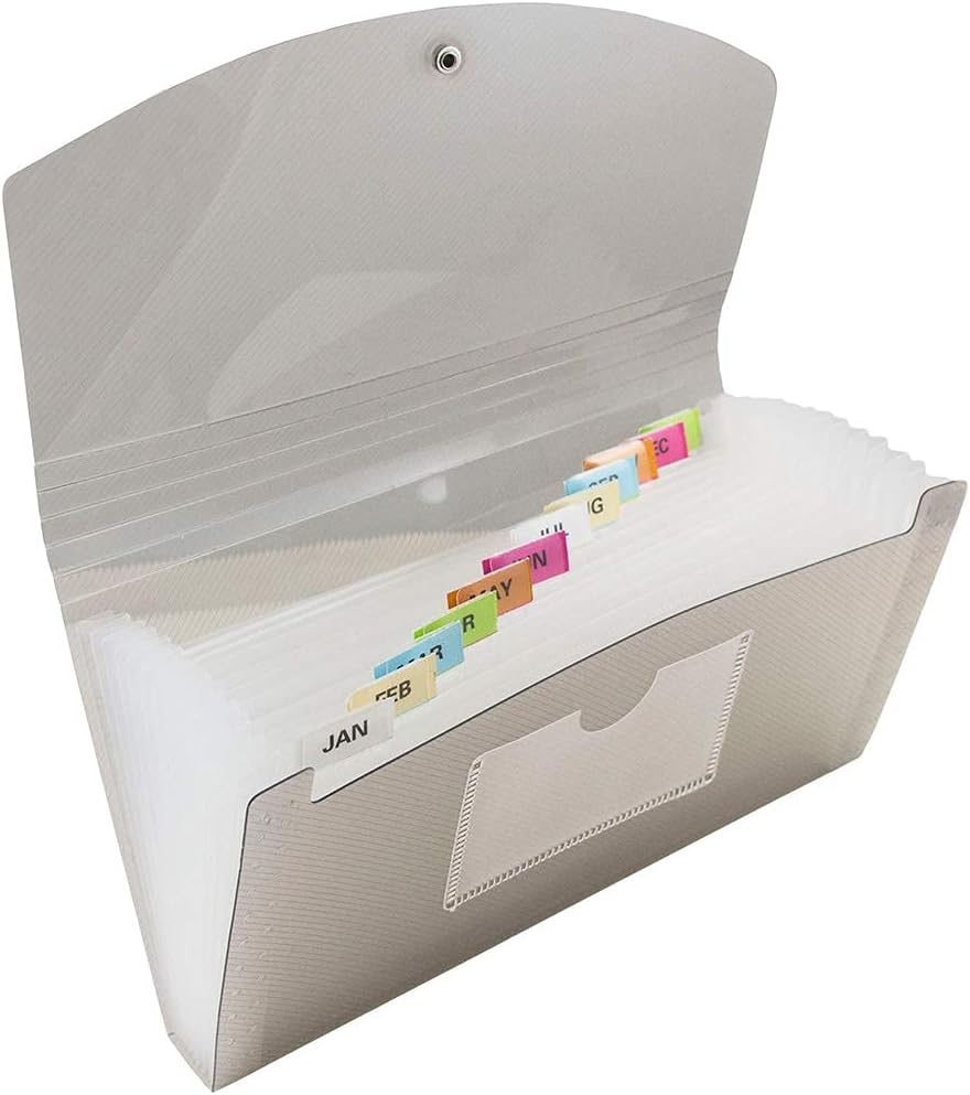 JAM Paper Accordion Folders, 13 Pocket Plastic Expanding File, 5 x 10 1/2, Smoke Grey
