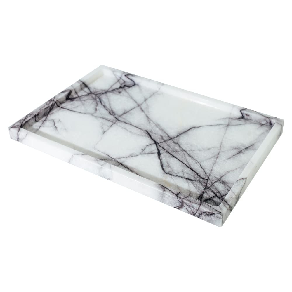 Real Luxurious Vanity Tray Natural Genuine Marble Storage Tray for Home Decor Stone Tray for Bathroom/Kitchen/Vanity/Dresser Non-Resin/Non-Ceramic(Lilac)