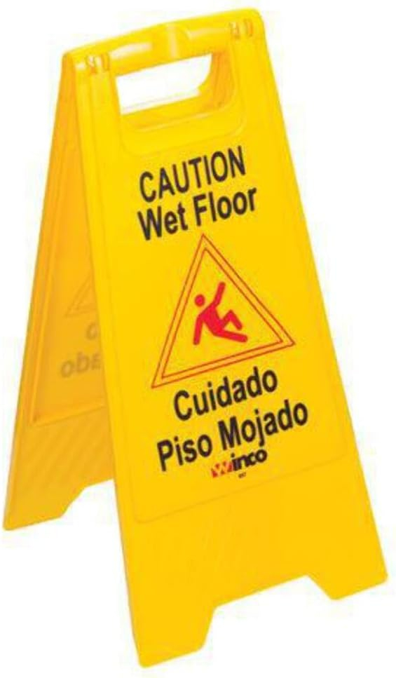 Yellow and Black Plastic Wet Floor Safety Sign, 25 Inches