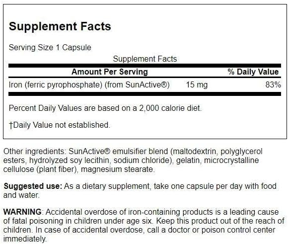 Swanson Sunactive Non-Irritating Iron 15 mg 90 Capsules