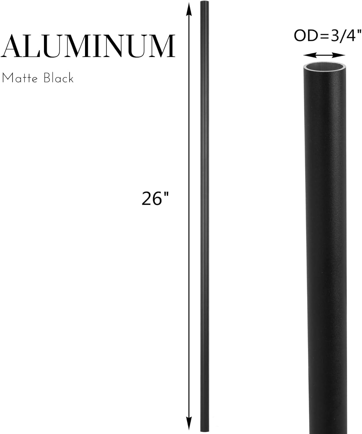 26" x 3/4 Aluminum Deck Balusters- Indoor Outdoor Metal Deck Railing Sprindles - Hollow Round Stair Spindles for Deck Porch - Matte Black Coated 10 Pack