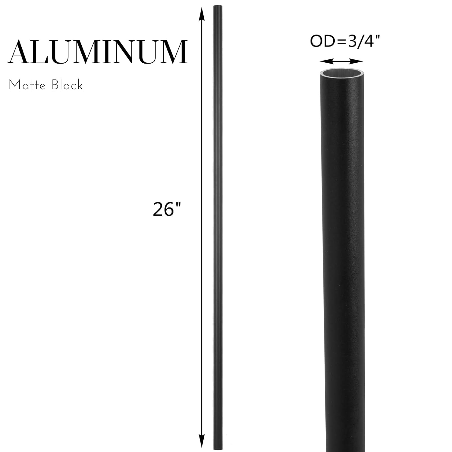 36"x 3/4 Aluminum Deck Balusters - Indoor Outdoor Metal Deck Railing Sprindles - Hollow Round Stair Spindles for Deck Porch - Matte Black Coated 25 Pack
