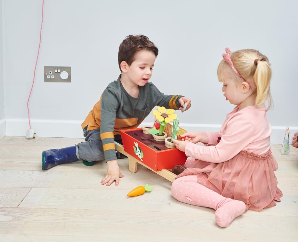 Deluxe Wooden Garden Wheelbarrow Set with Colorful Accessories