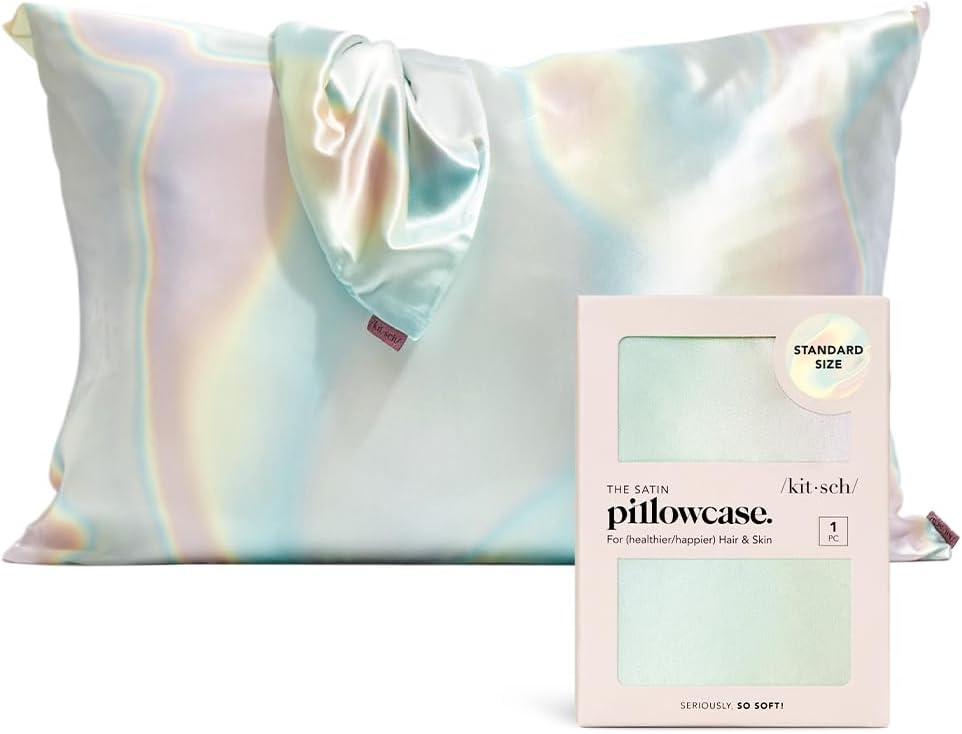 Kitsch Satin Pillowcase with Zipper for Hair & Skin, Softer Than Silk Pillow Cases Queen, Wrinkle-Free, Smooth and Cooling Satin Pillow Covers, Standard Size 19"x26" - Aura