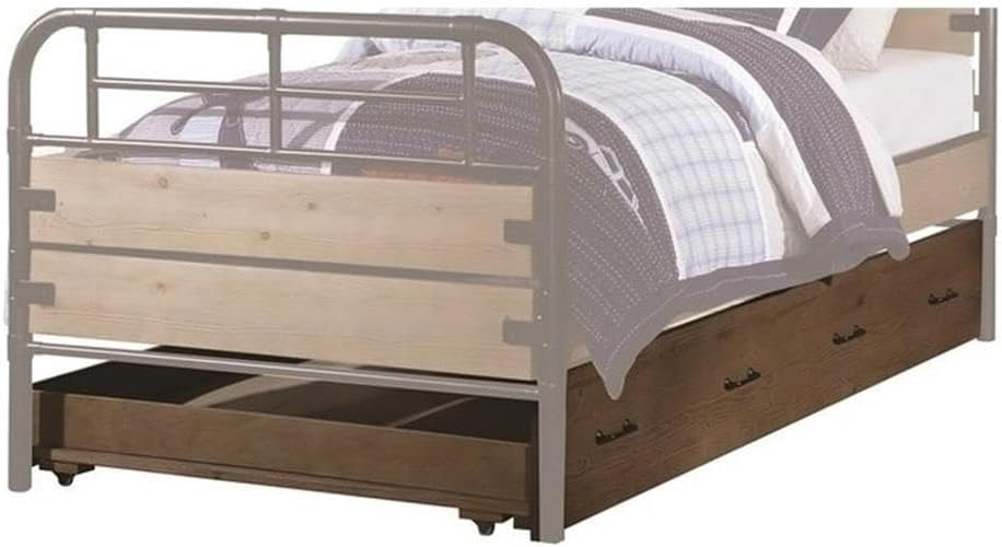 Antique Oak Twin Trundle Bed with Drawer and Wood Frame