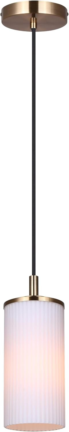 KINSLEA 1-Light Cord Pendant, Gold Finish, Frosted Ribbed Shade, Adjustable Height, Modern Minimalist Hanging Light for Kitchen Island & Dining Room