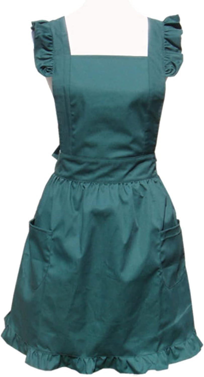 Hyzrz Cute Lovely Cotton Retro Kitchen Cooking Aprons for Women Girls Vintage Baking Apron with Pockets for Mother Gift One Size Green