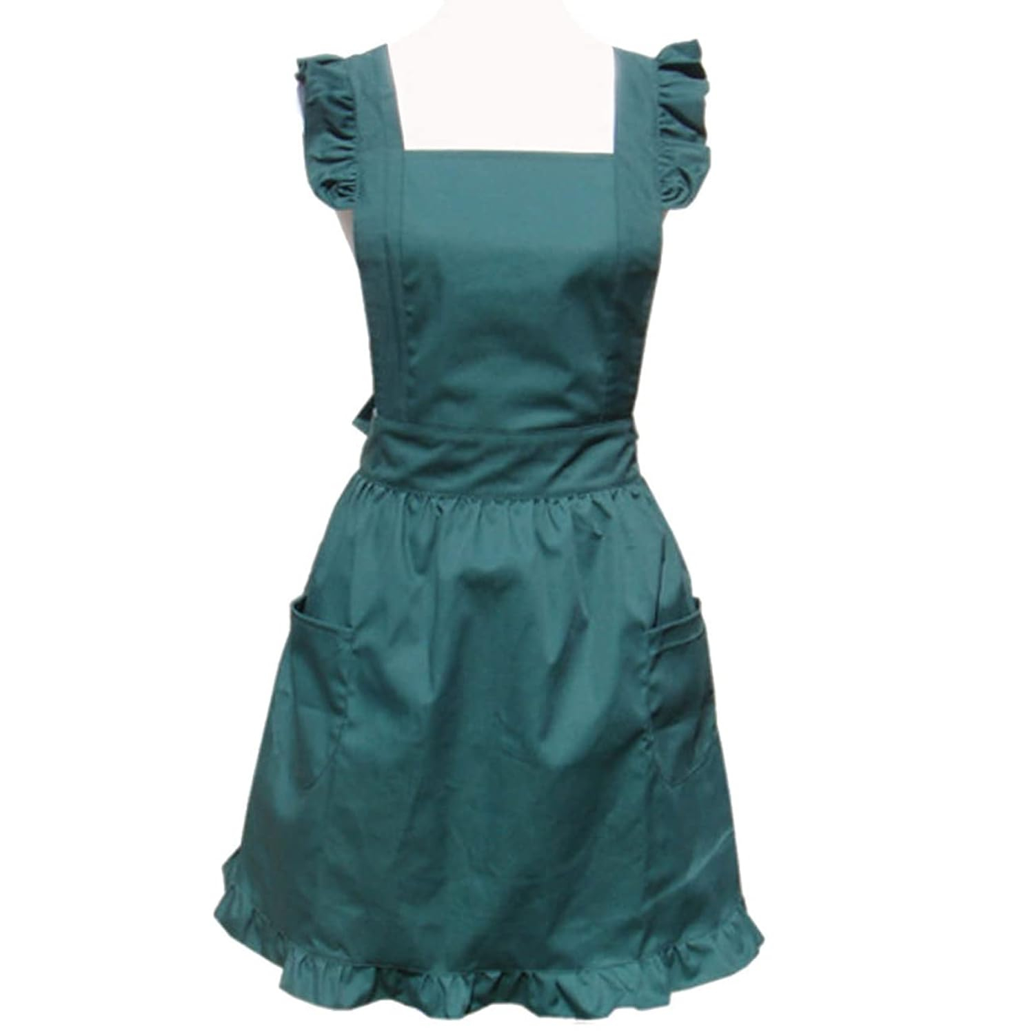 Hyzrz Cute Lovely Cotton Retro Kitchen Cooking Aprons for Women Girls Vintage Baking Apron with Pockets for Mother Gift One Size Green