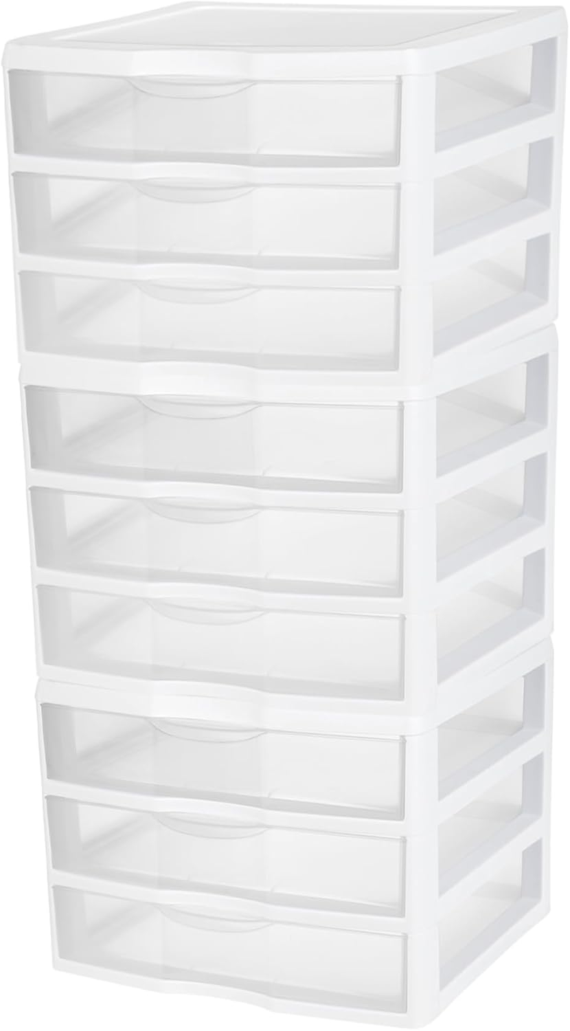 Sterilite 3-Pack 3 Drawer Plastic Storage, Stackable Dresser Organizer Drawers, White