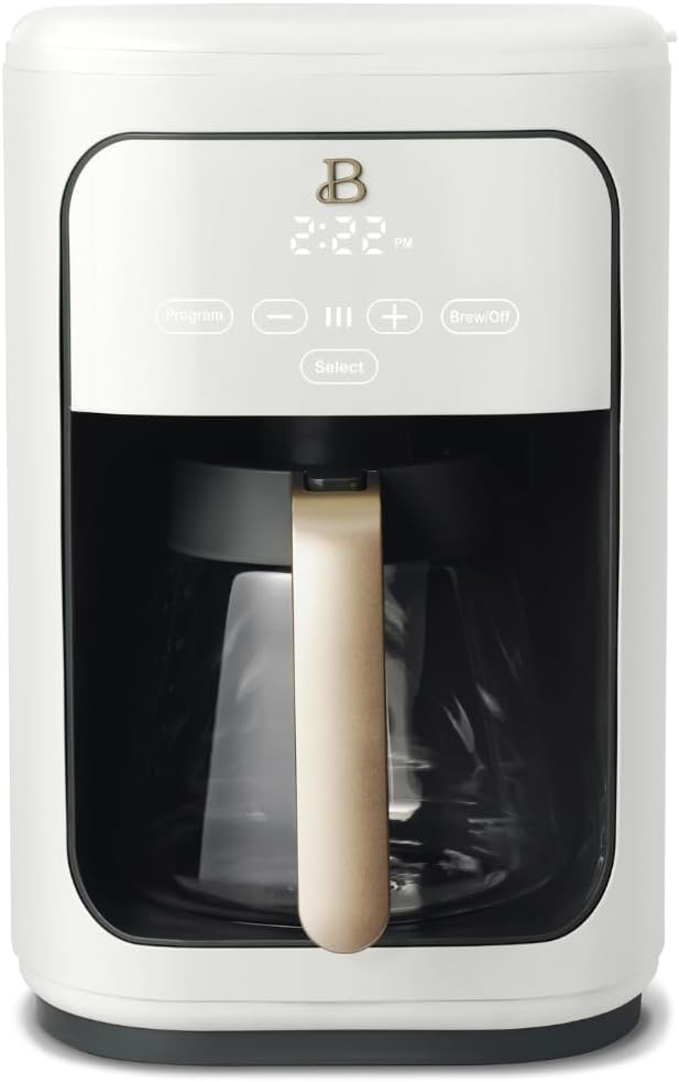 Beautiful 14-Cup Programmable Drip Coffee Maker with Touch-Activated Display, White Icing by Drew Barrymore