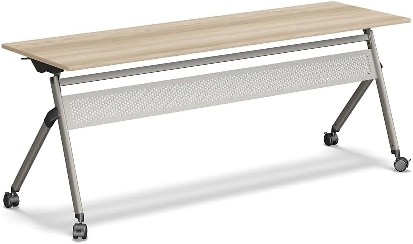 72" Warm Ash Laminate Flip Top Conference Table with Brushed Nickel Legs