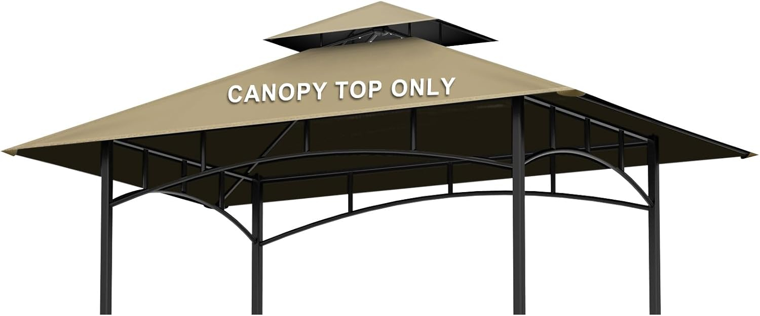 Grill Gazebo Replacement Canopy Top, 5'x8' Gazebo Roof Top Double Tiered Replacement Canopy Roof, Grill Shelter Cover Roof Fit for Gazebo Model L-GG001PST-F (Khaki)