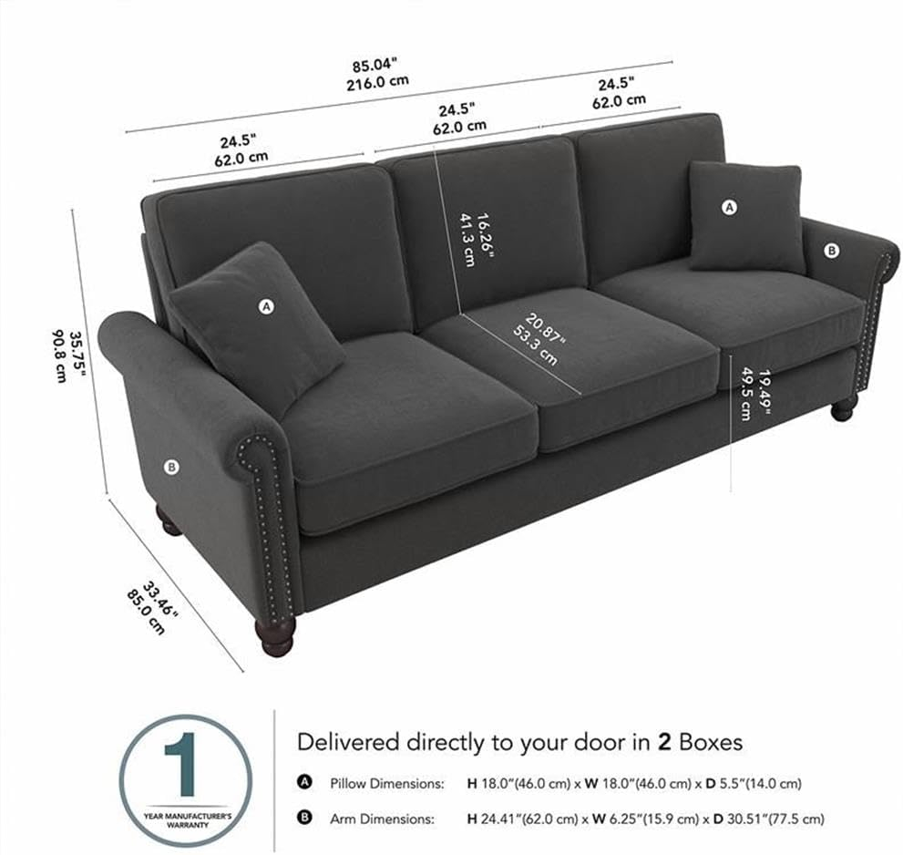 Coventry 85W Large Living Room Sofa in Charcoal Gray Herringbone Fabric