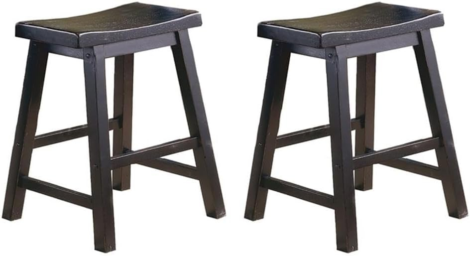Homelegance 18 Inch Dining Height Wooden Saddleback Seat Barstool, Black
