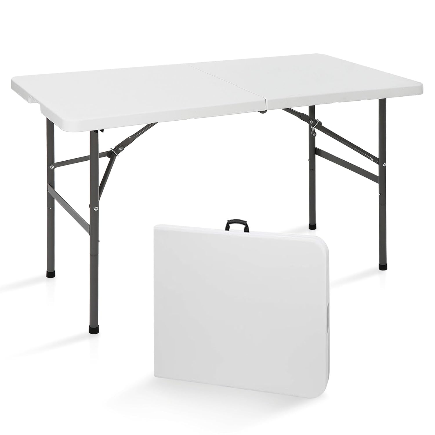 ZENY 4ft Portable Folding Table Plastic Indoor Outdoor Picnic Party Camp Dining Table with Handle, White