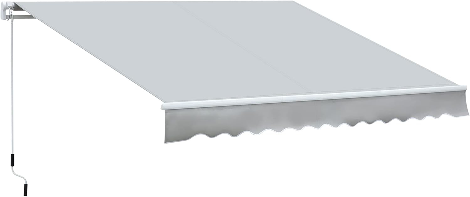 Outsunny 12' x 8' Retractable Awning Patio Awnings Sun Shade Shelter with Manual Crank Handle, 280g/m² UV & Water-Resistant Fabric and Aluminum Frame for Deck, Balcony, Yard, Light gray