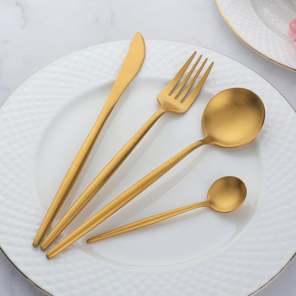 BUY&USE 12 PCS Modern Stainless Steel Dinnerware Flatware Set, Reusable Popular Dinner Fork, Widely Use on Home, Restaurant, Party, 8.6 Inch, Gold