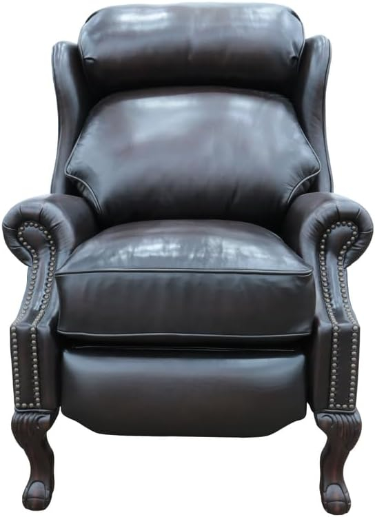 Danbury Handcrafted Brown Leather Recliner with Wood Frame