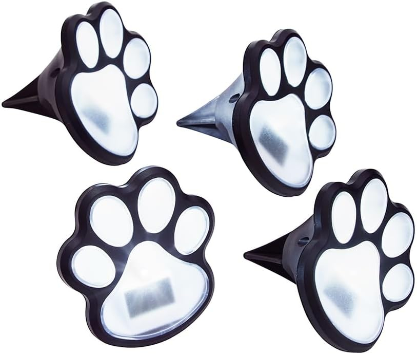 The Lakeside Collection Solar-Powered Paw Print Pathway Lights, 4 Pack
