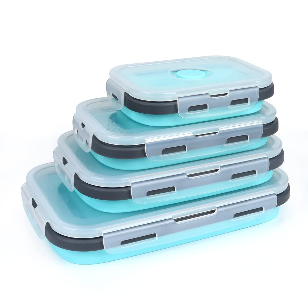 Chicmine Freezer Safe Collapsible Containers Collapsible Food Storage Containers 4pcs Collapsible Food Storage Container Set with Lids Silicone for Outdoor