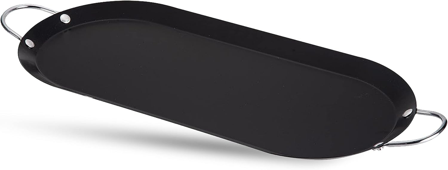 Black Carbon Steel Oval Comal Griddle with Double Handles