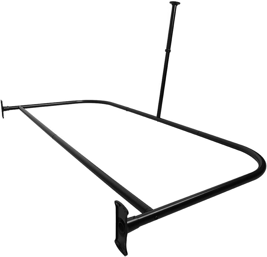 Rustproof 60 in. Large Size by 25 in. Aluminum D-Shape Shower Rod in Black
