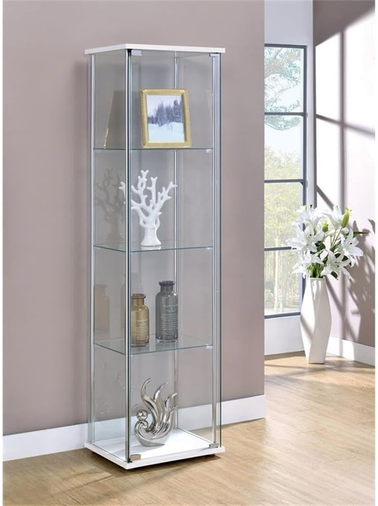 Bowery Hill Modern Metal 4 Shelf Glass Display Case in White