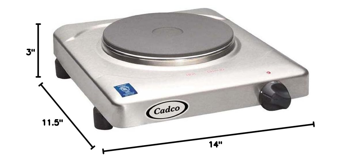 Cadco KR-S2 11-1/2" Electric Portable Countertop Hot Plate, (1) Cast Iron Burner for Restaurant Hotel Food Truck Concession Kiosk, Stainless Steel, 120v