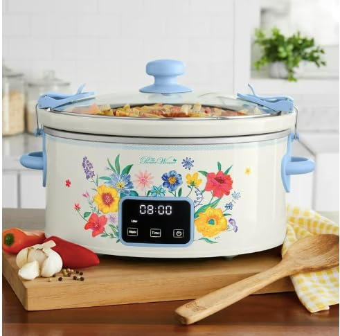 The Pioneer Woman 6 QT Slow Cooker, Locking Lid, Digital, Brilliant Blooms, Model PW8400778514-7