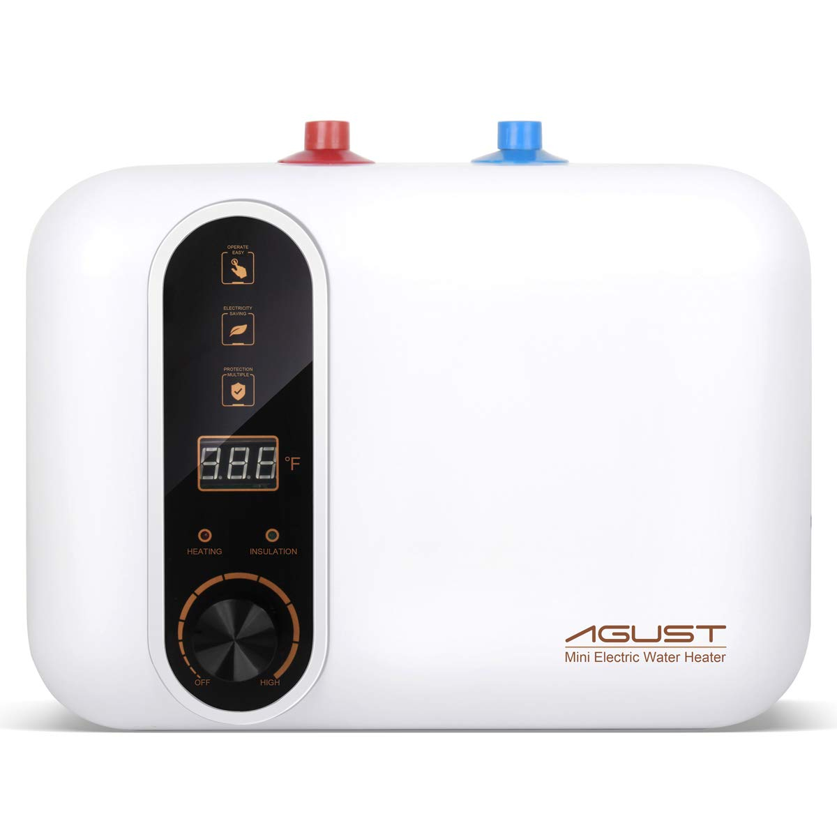 Compact White Electric Tankless Water Heater with LED Display