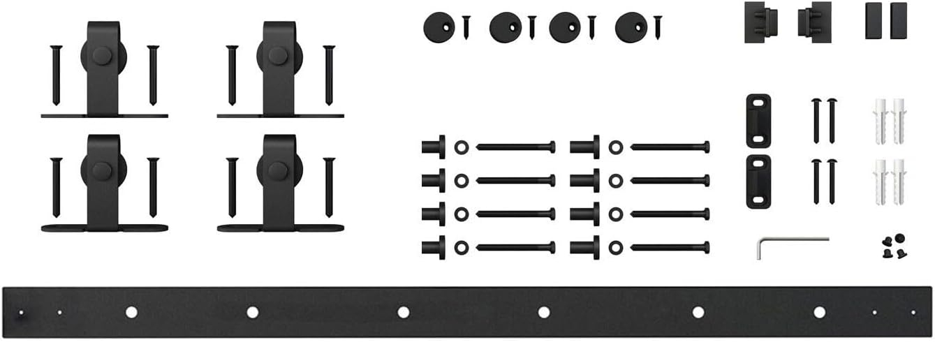 Architectural Products 60" Mini Barn Door Hardware Kits for Double Cabinet Doors Top Mount Design in Matte Black FSDH-TOPMT-BK-5-DD trimmable Down to 55" No TV Stand