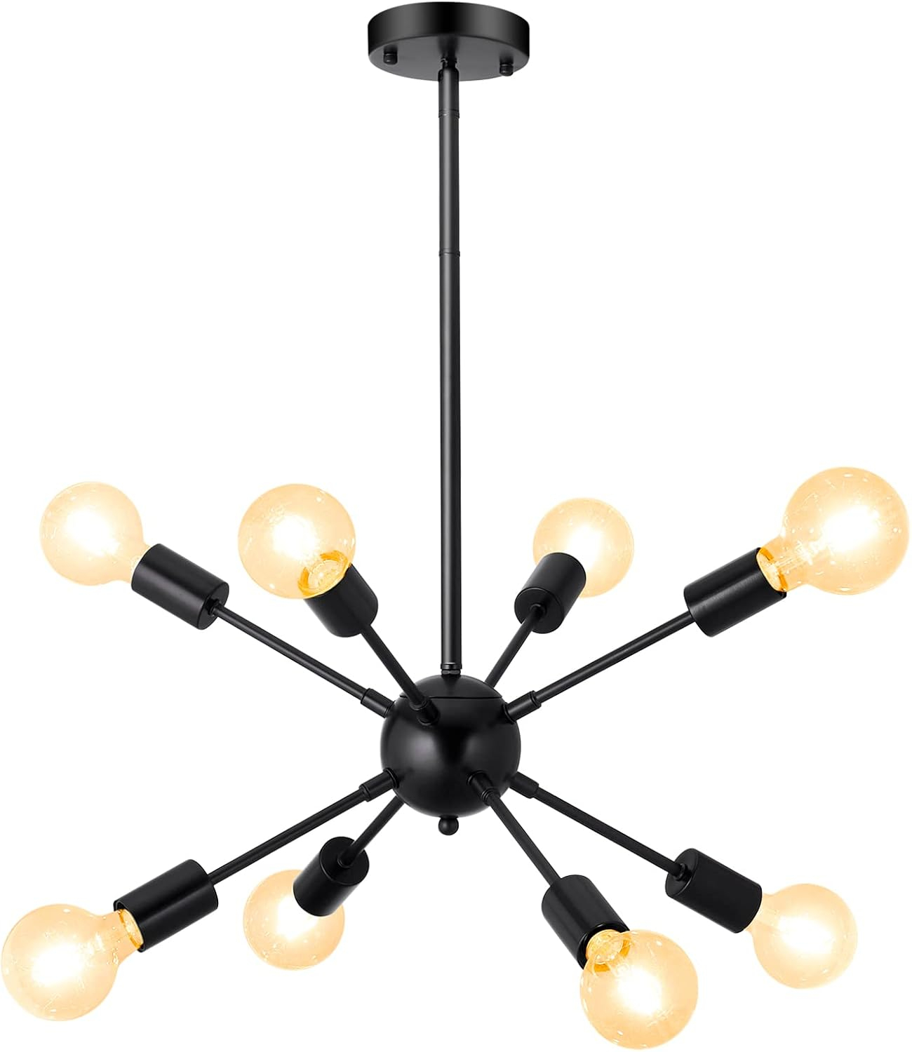 SineRise Sputnik Chandeliers Black, 8 Lights Modern Sputnik Lighting Fixture with Adjustable Height for Dining Room, Living Room, Kitchen, Bedroom and Hallway