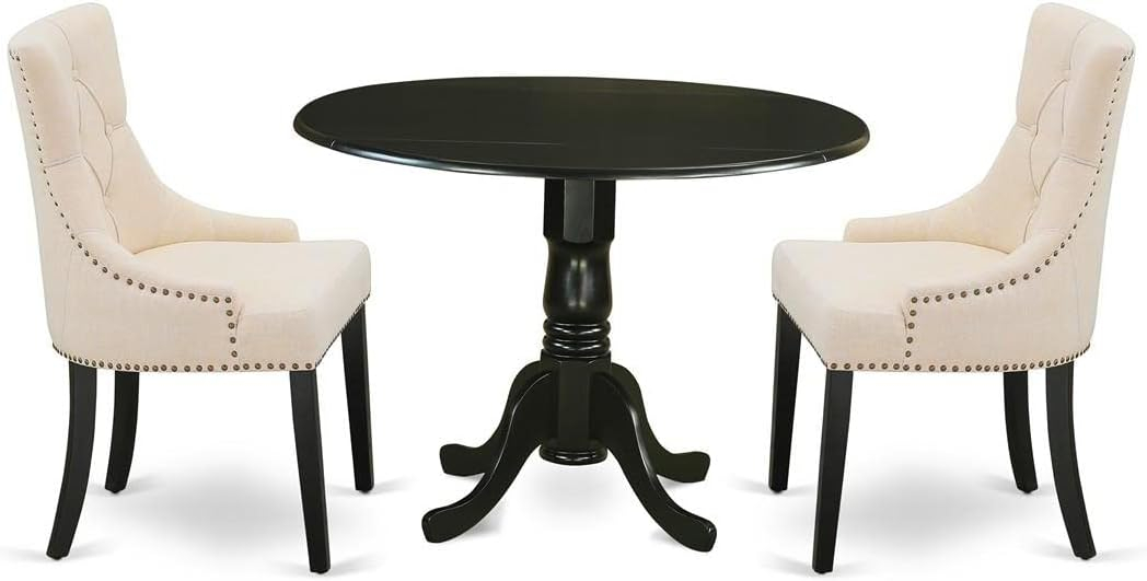 East West Furniture Dublin 3-piece Wood Dining Set in Black/Light Beige