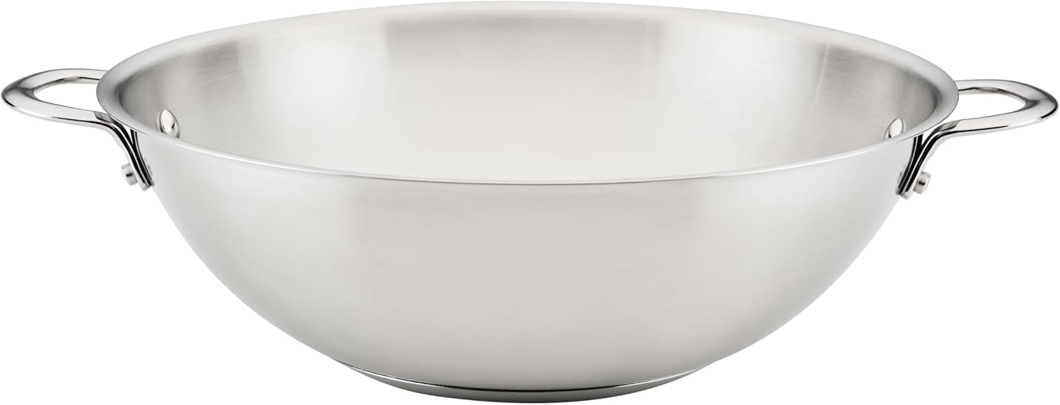 Rachael Ray Professional Stainless Steel Wok/Stir-Fry Pan, Compatible with All Cooktops, Induction Ready, Dishwasher and Metal Utensil Safe, 14 Inch - Stainless Steel