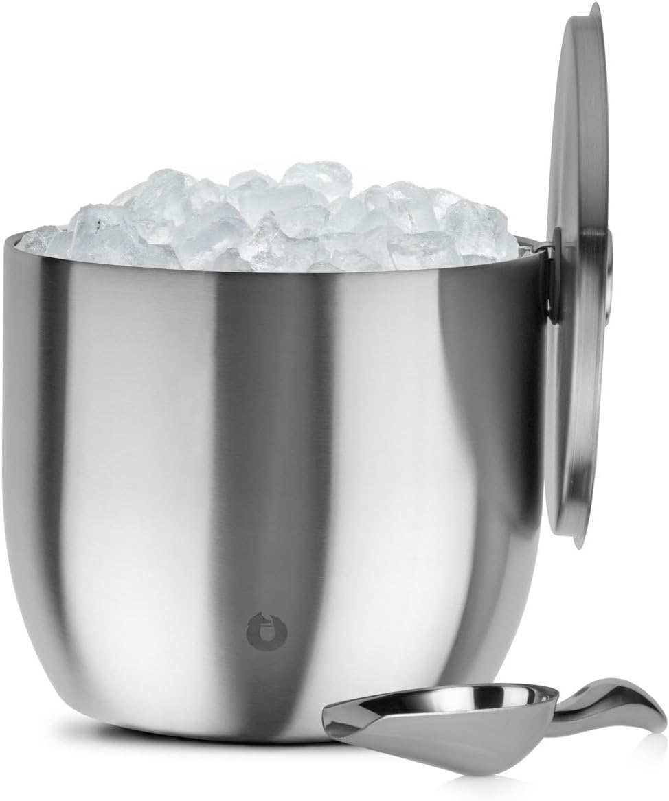 Extra Large Stainless Steel Insulated Ice Bucket with Lid and Scoop