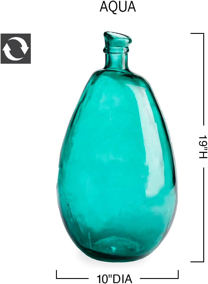 VivaTerra Recycled Tall Glass Balloon Vase – Handblown Glass Vases for Centerpieces – Unique Organic Shape in a Delicate Aqua Color – Sustainable and Unique Home Decor (19" H x 10" Dia.)