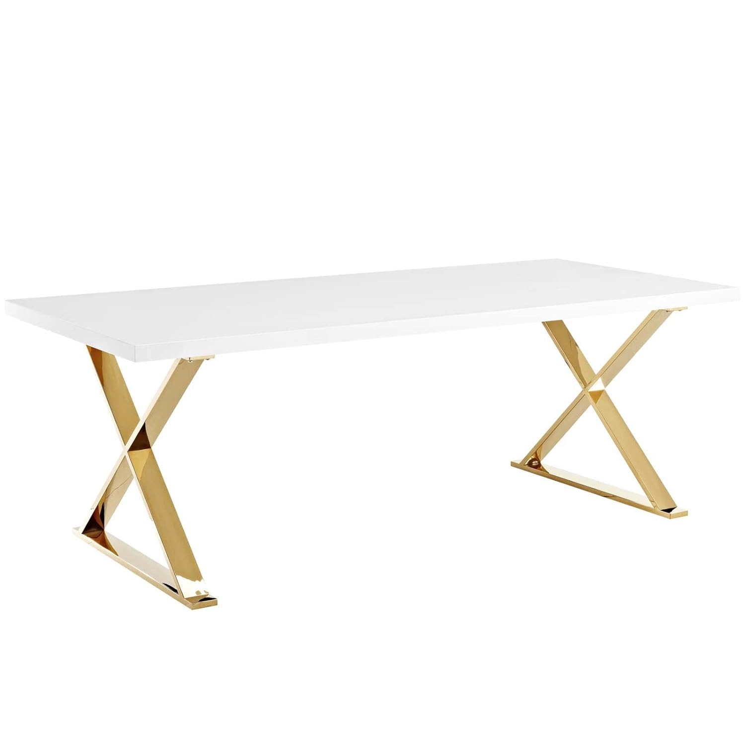 Modway Sector 87" Wood & Stainless Steel Cross Base Dining Table in White/Gold
