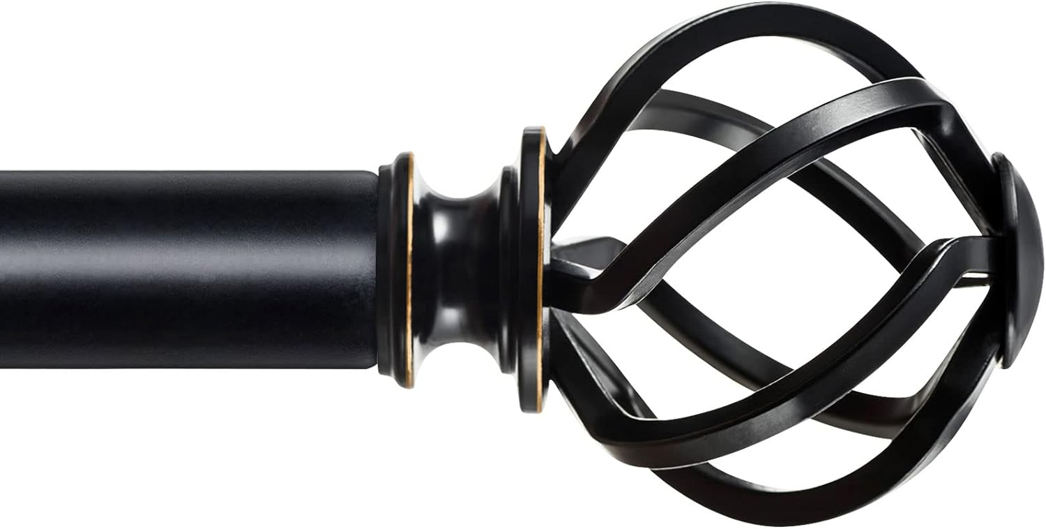 KAMANINA Black Curtain Rods for Windows 72 to 144 Inches (6-12ft), 1 Inch Heavy Duty Curtain Rod 32 to 144, Long Decorative Single Drapery Rods, Twisted Cage End